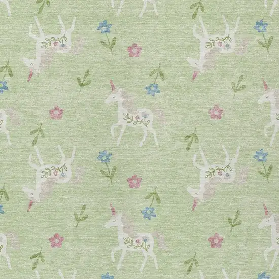 Mint Green And Ivory Floral Washable Indoor Outdoor Area Rug Photo 5