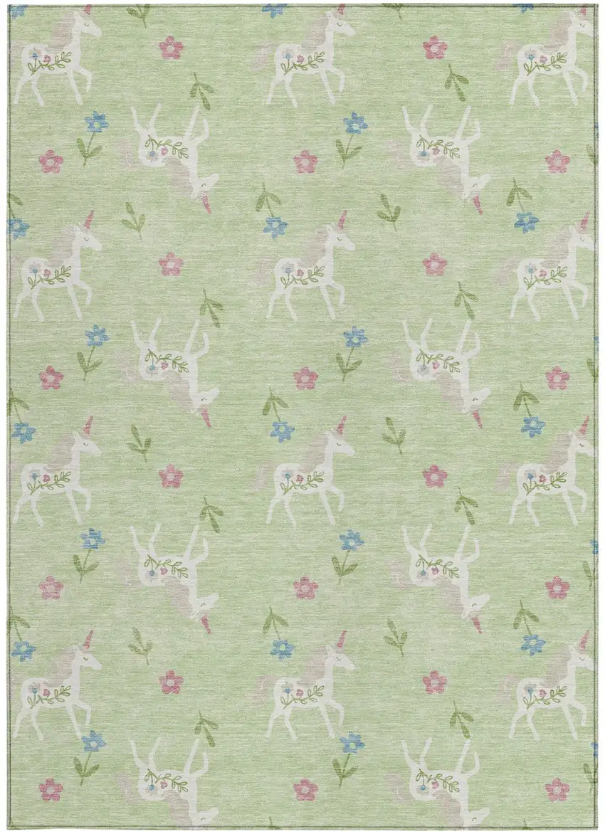 Mint Green And Ivory Floral Washable Indoor Outdoor Area Rug Photo 3