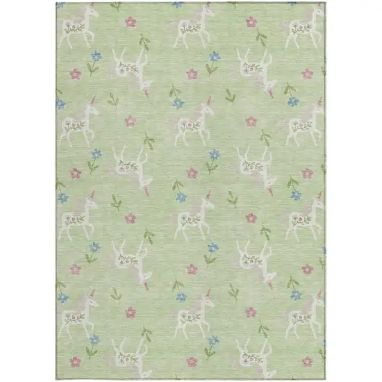 Mint Green And Ivory Floral Washable Indoor Outdoor Area Rug Photo 3