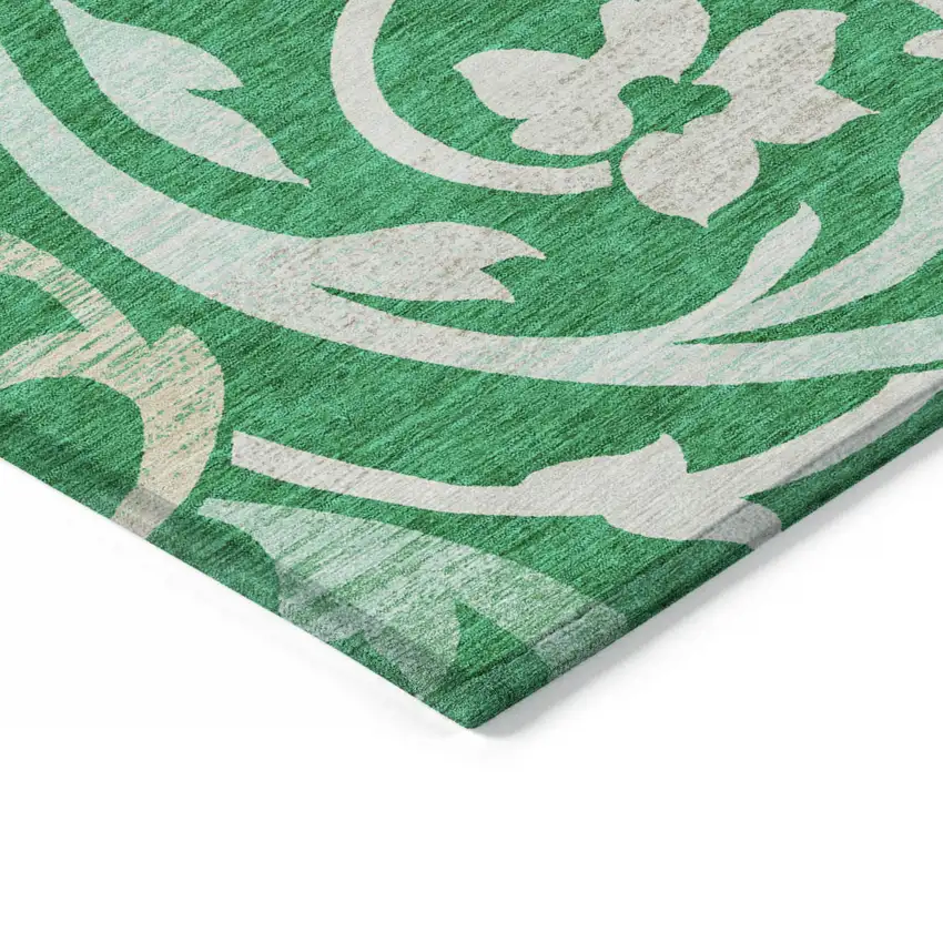 Mint Green And Ivory Floral Washable Indoor Outdoor Area Rug Photo 4
