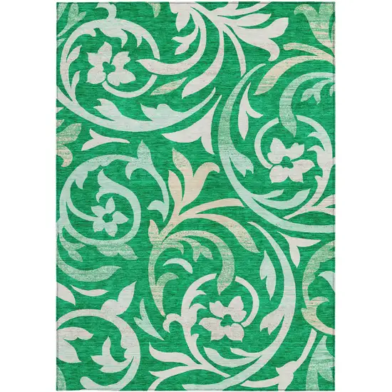 Mint Green And Ivory Floral Washable Indoor Outdoor Area Rug Photo 5