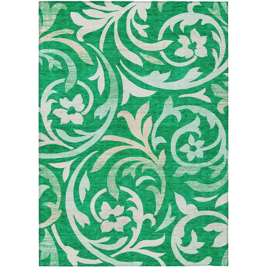 Mint Green And Ivory Floral Washable Indoor Outdoor Area Rug Photo 2