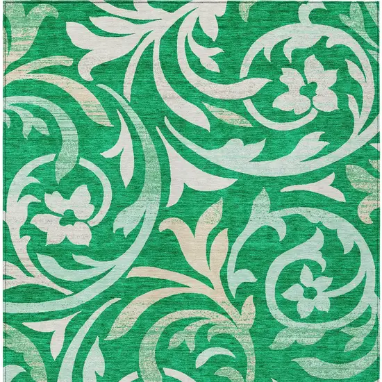Mint Green And Ivory Floral Washable Indoor Outdoor Area Rug Photo 7