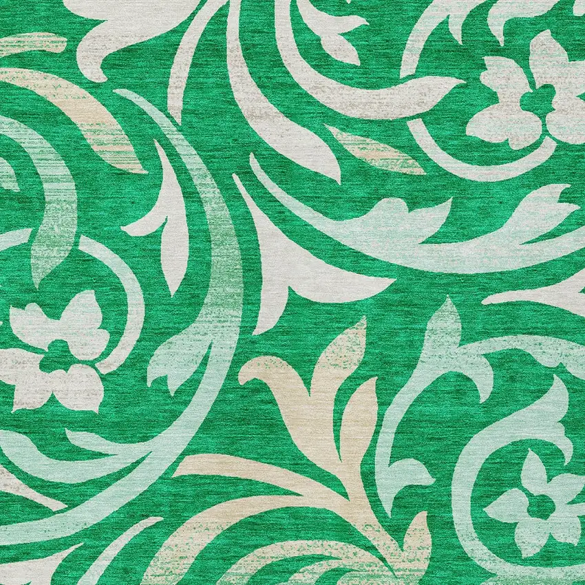 Mint Green And Ivory Floral Washable Indoor Outdoor Area Rug Photo 4