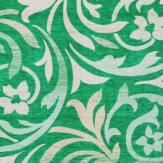 Mint Green And Ivory Floral Washable Indoor Outdoor Area Rug Photo 4