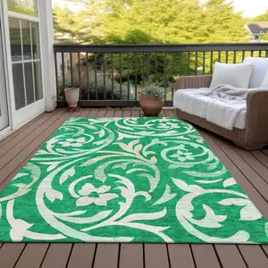 Photo of Mint Green And Ivory Floral Washable Indoor Outdoor Area Rug