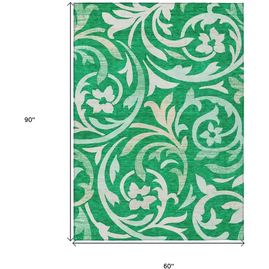 Mint Green And Ivory Floral Washable Indoor Outdoor Area Rug Photo 3