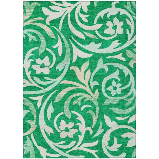 Mint Green And Ivory Floral Washable Indoor Outdoor Area Rug Photo 1