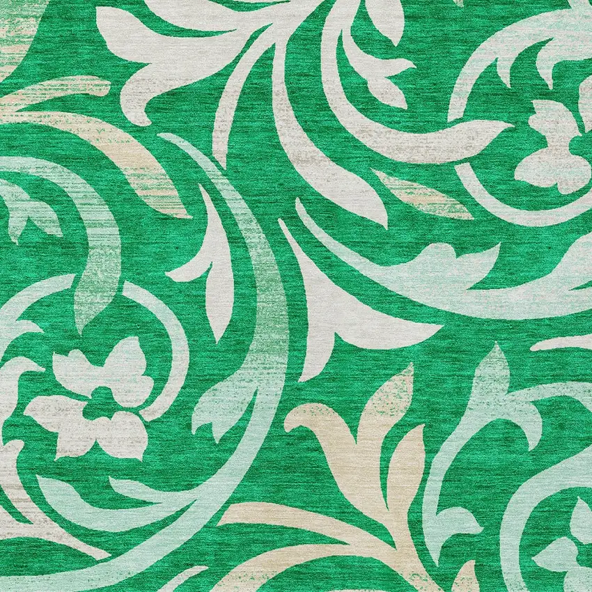 Mint Green And Ivory Floral Washable Indoor Outdoor Area Rug Photo 4