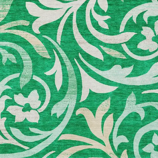 Mint Green And Ivory Floral Washable Indoor Outdoor Area Rug Photo 4
