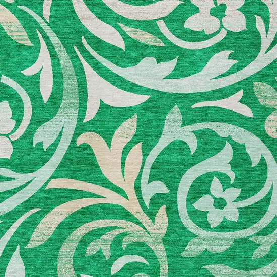 Mint Green And Ivory Floral Washable Indoor Outdoor Area Rug Photo 4