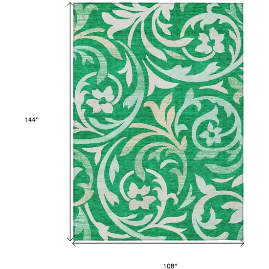 Mint Green And Ivory Floral Washable Indoor Outdoor Area Rug Photo 3