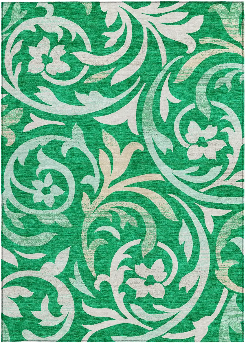 Mint Green And Ivory Floral Washable Indoor Outdoor Area Rug Photo 4