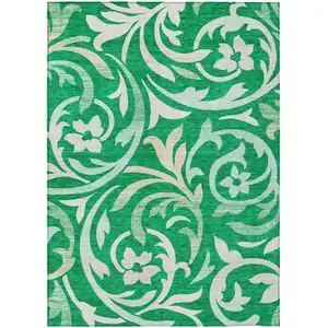 Photo of Mint Green And Ivory Floral Washable Indoor Outdoor Area Rug