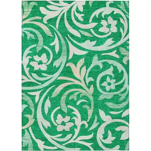 Photo of Mint Green And Ivory Floral Washable Indoor Outdoor Area Rug
