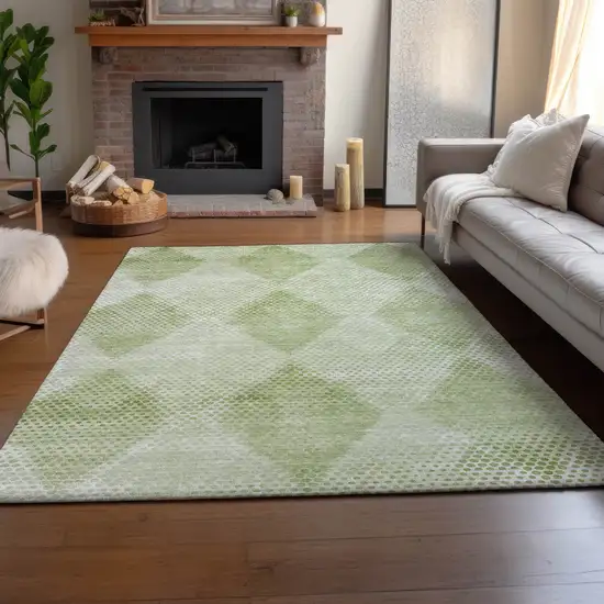 Mint Green And Ivory Geometric Washable Area Rug With UV Protection Photo 5