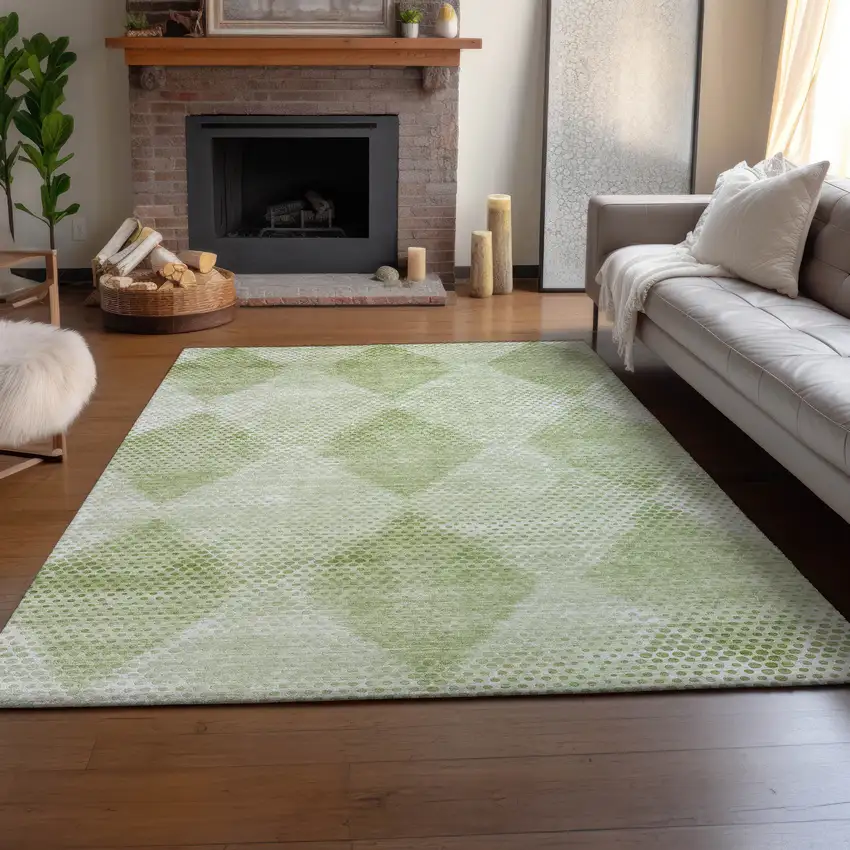 Mint Green And Ivory Geometric Washable Area Rug With UV Protection Photo 5
