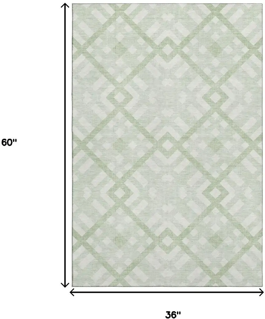 Mint Green And Ivory Geometric Washable Area Rug With UV Protection Photo 3