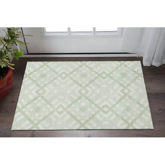 Mint Green And Ivory Geometric Washable Area Rug With UV Protection Photo 2