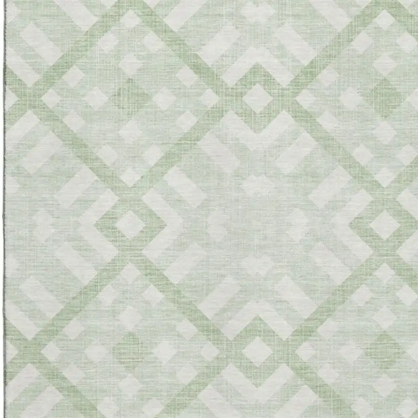 Mint Green And Ivory Geometric Washable Area Rug With UV Protection Photo 3