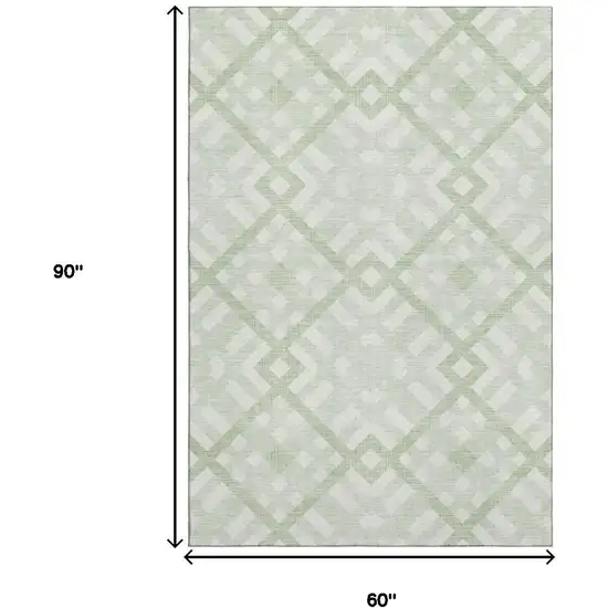 Mint Green And Ivory Geometric Washable Area Rug With UV Protection Photo 3