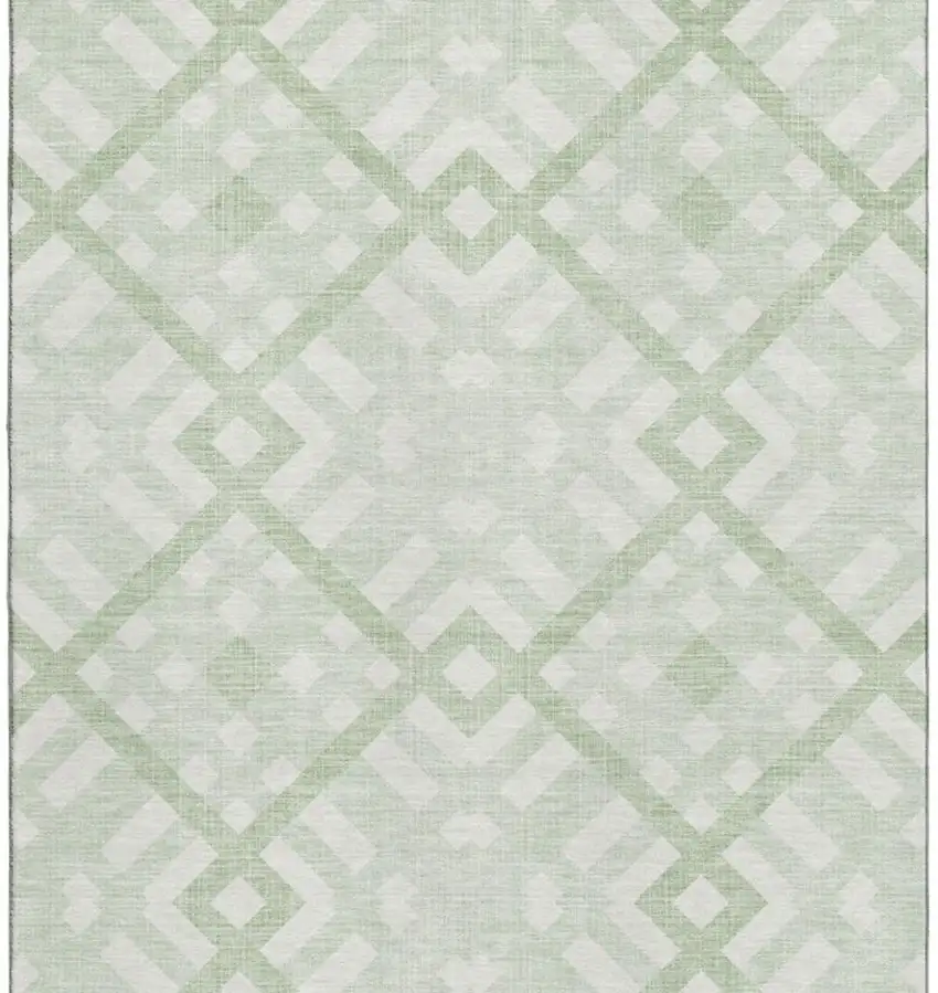 Mint Green And Ivory Geometric Washable Area Rug With UV Protection Photo 4