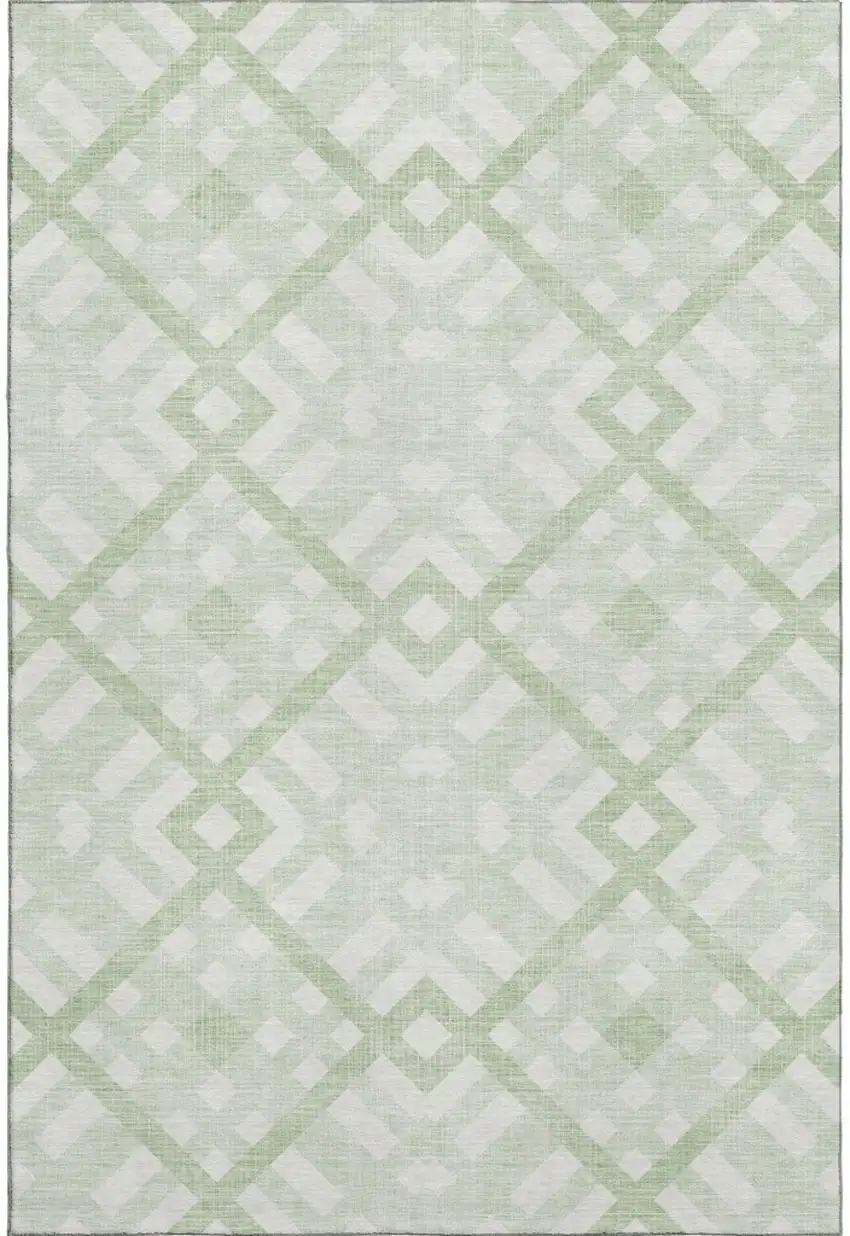 Mint Green And Ivory Geometric Washable Area Rug With UV Protection Photo 1