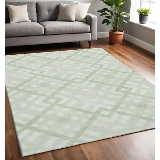 Mint Green And Ivory Geometric Washable Area Rug With UV Protection Photo 2