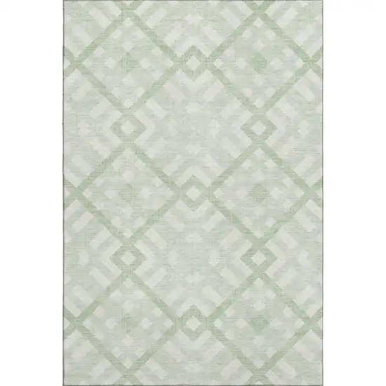 Mint Green And Ivory Geometric Washable Area Rug With UV Protection Photo 1