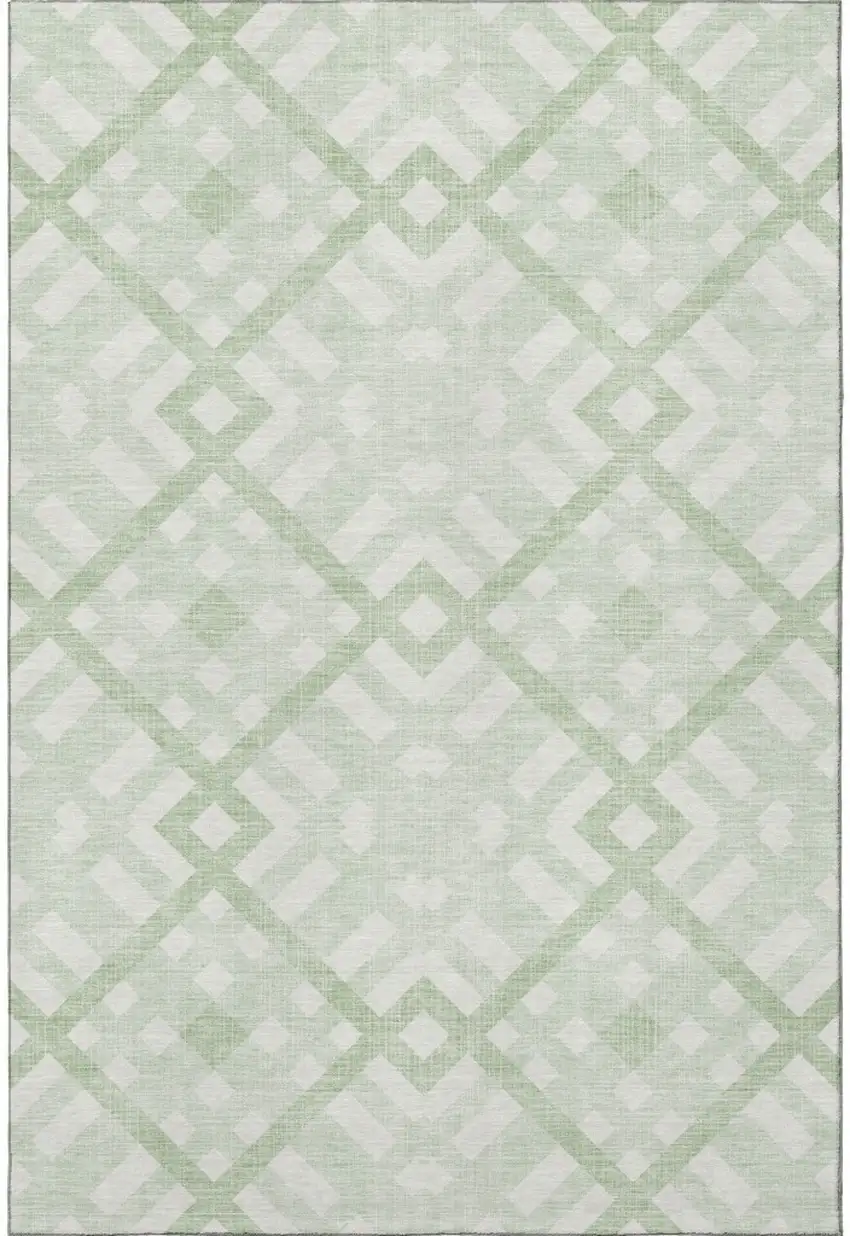 Mint Green And Ivory Geometric Washable Area Rug With UV Protection Photo 4