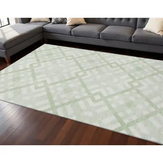 Mint Green And Ivory Geometric Washable Area Rug With UV Protection Photo 2
