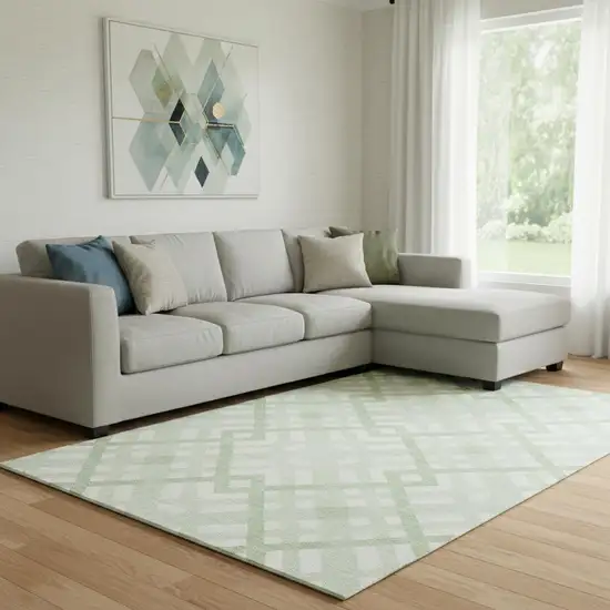 Mint Green And Ivory Geometric Washable Area Rug With UV Protection Photo 1