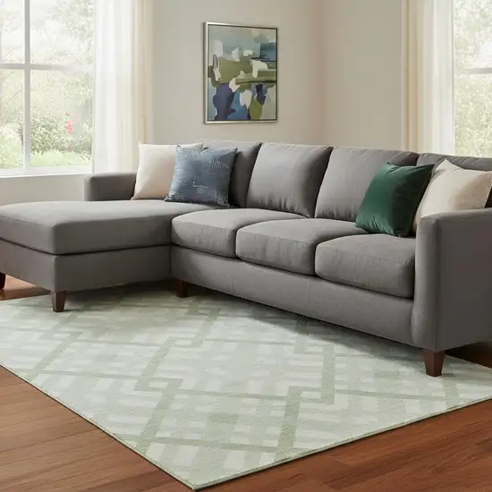 Mint Green And Ivory Geometric Washable Area Rug With UV Protection Photo 1