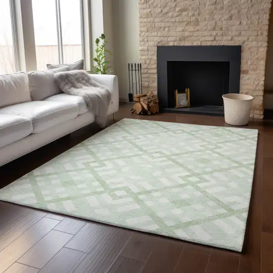 Mint Green And Ivory Geometric Washable Area Rug With UV Protection Photo 6