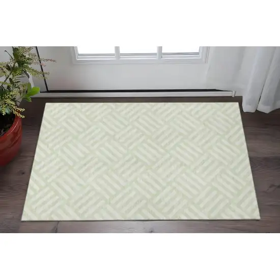 Mint Green And Ivory Geometric Washable Area Rug With UV Protection Photo 2