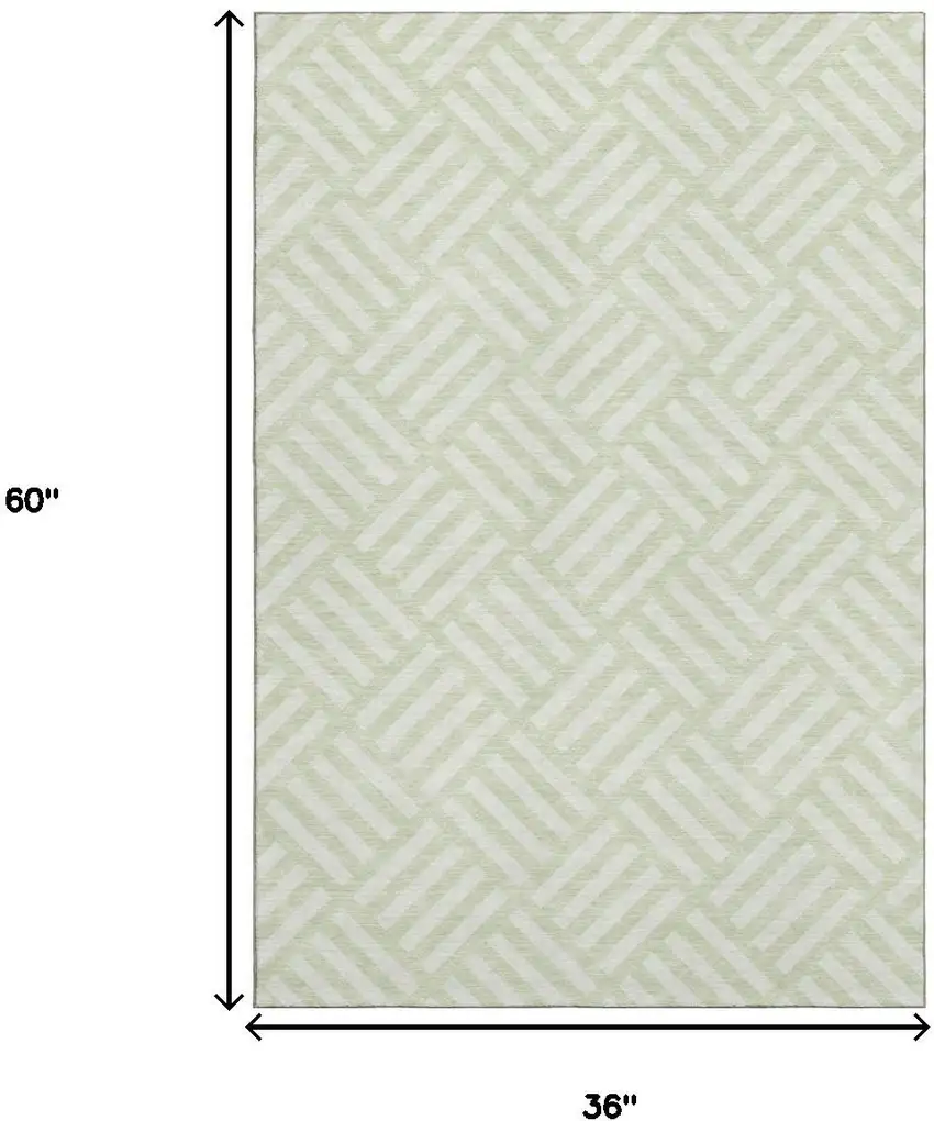 Mint Green And Ivory Geometric Washable Area Rug With UV Protection Photo 3