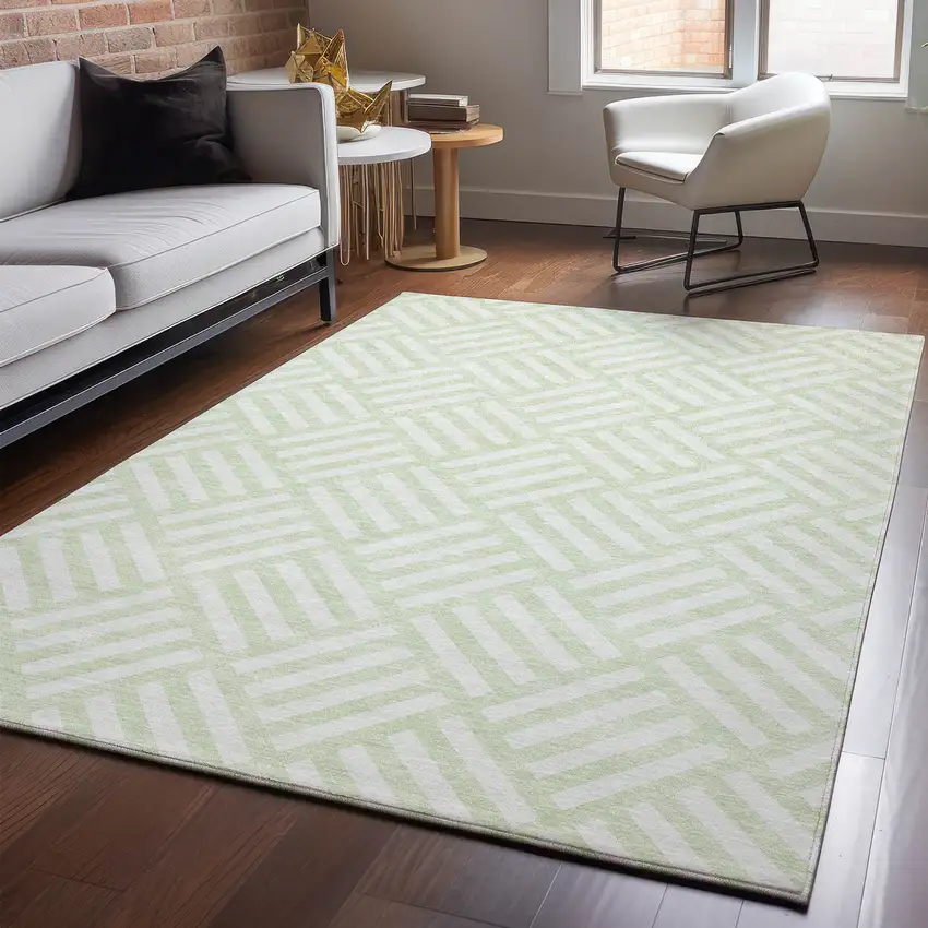 Mint Green And Ivory Geometric Washable Area Rug With UV Protection Photo 5