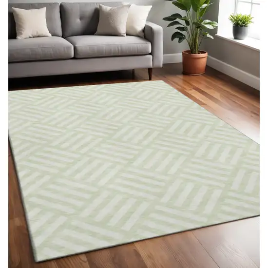 Mint Green And Ivory Geometric Washable Area Rug With UV Protection Photo 2