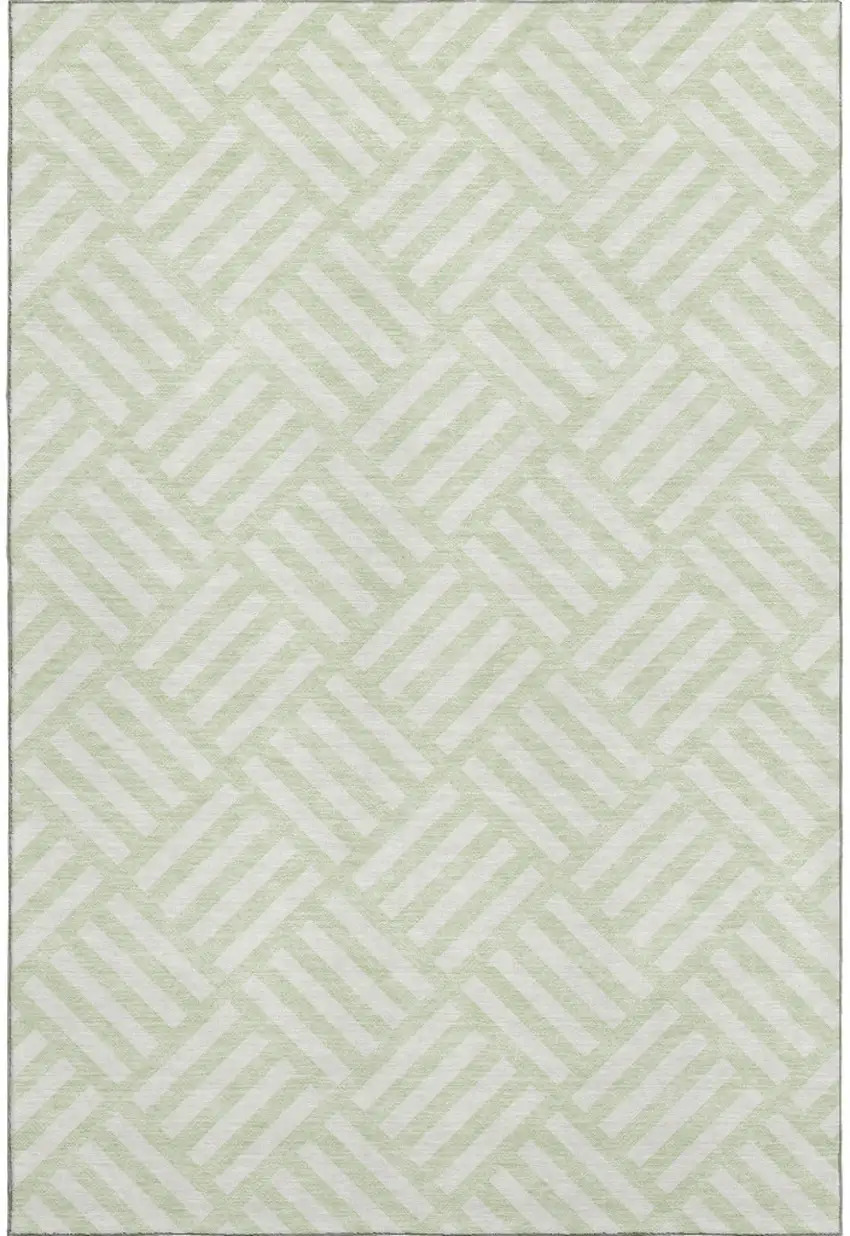 Mint Green And Ivory Geometric Washable Area Rug With UV Protection Photo 1