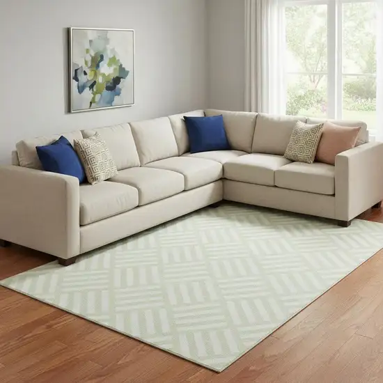 Mint Green And Ivory Geometric Washable Area Rug With UV Protection Photo 1