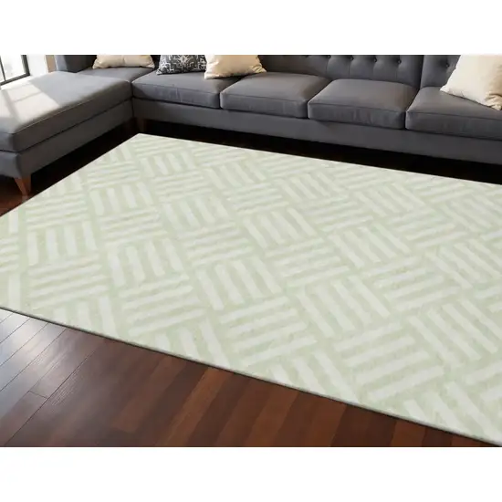 Mint Green And Ivory Geometric Washable Area Rug With UV Protection Photo 2