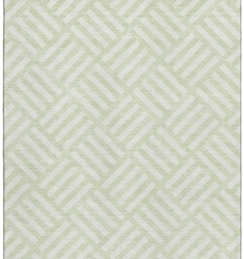 Mint Green And Ivory Geometric Washable Area Rug With UV Protection Photo 4
