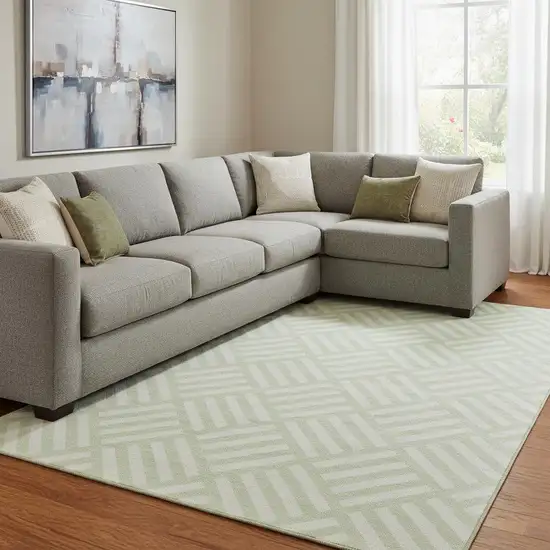 Mint Green And Ivory Geometric Washable Area Rug With UV Protection Photo 1