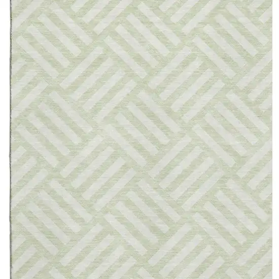 Mint Green And Ivory Geometric Washable Area Rug With UV Protection Photo 3