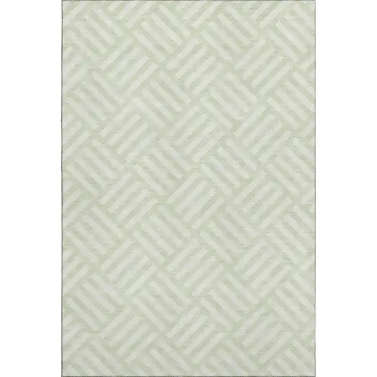 Mint Green And Ivory Geometric Washable Area Rug With UV Protection Photo 1