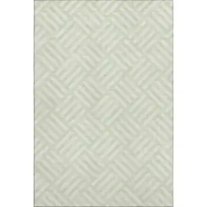 Photo of Mint Green And Ivory Geometric Washable Area Rug With UV Protection