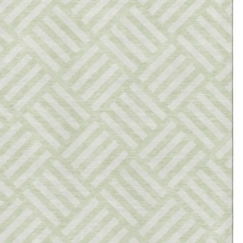 Mint Green And Ivory Geometric Washable Area Rug With UV Protection Photo 3