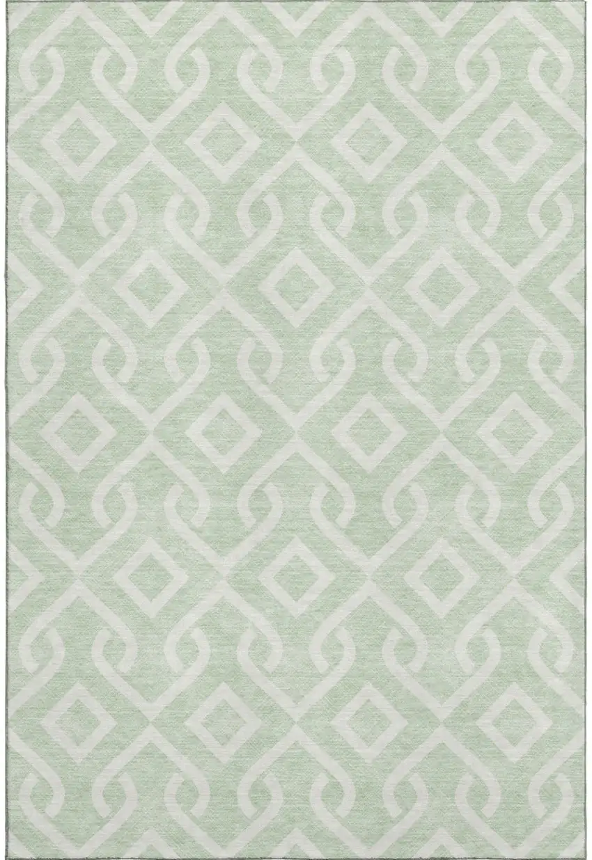 Mint Green And Ivory Geometric Washable Area Rug With UV Protection Photo 1