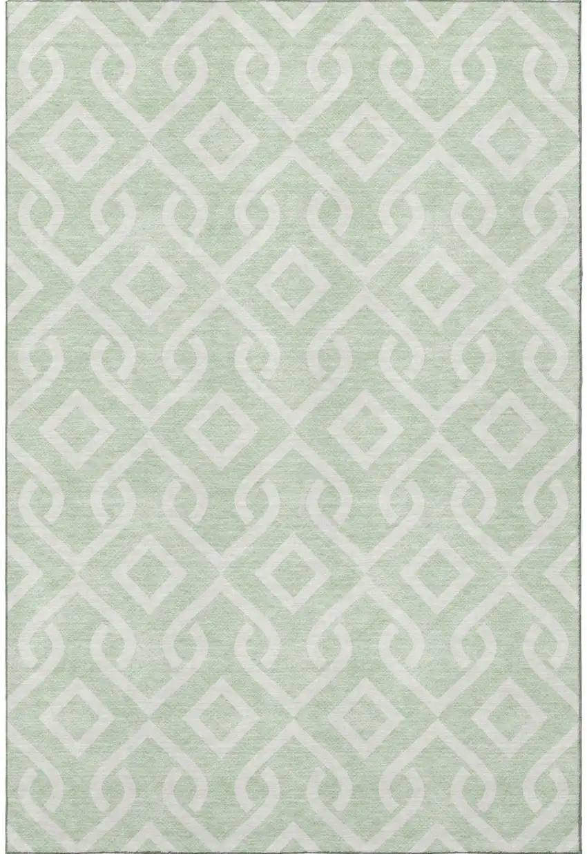 Mint Green And Ivory Geometric Washable Area Rug With UV Protection Photo 4