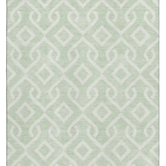 Mint Green And Ivory Geometric Washable Area Rug With UV Protection Photo 3